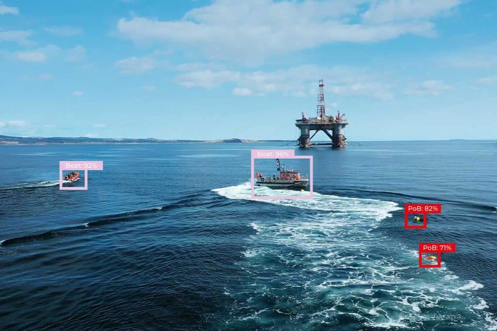 ZOE AI detection system continuously scans the water, differentiating persons in the water from other objects such as seabirds, buoys, and flotsam.